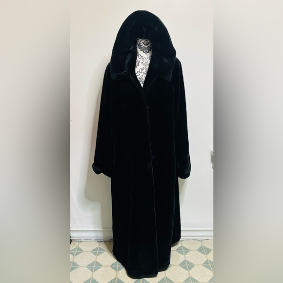 Nuage Full Length Black Faux Sheared Hooded Coat Medium - Picture 3 of 13